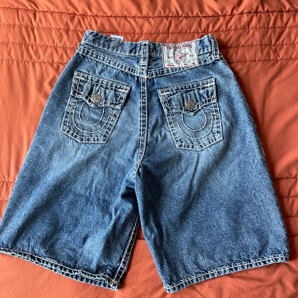 True Religion Mikey (Baggy) Light Blue Denim Shorts with Signature Back Pockets